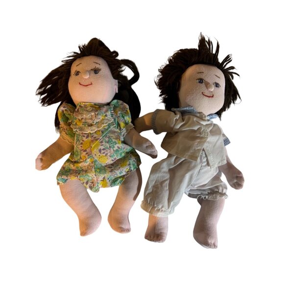 Handmade Cloth Rag Dolls Boy Girl Pair Moveable Arms Legs Vintage 1980s Creepy - Picture 1 of 7